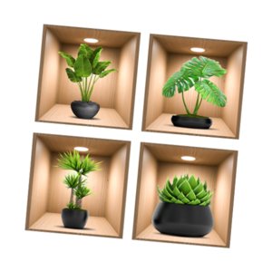 Magideal - 4 Pegatinas De Pared De , Murales Artísticos, Decoración De Pared Con Hojas , Calcomanías De En Maceta Para Dormitorio, Gu Con Macetas Negras