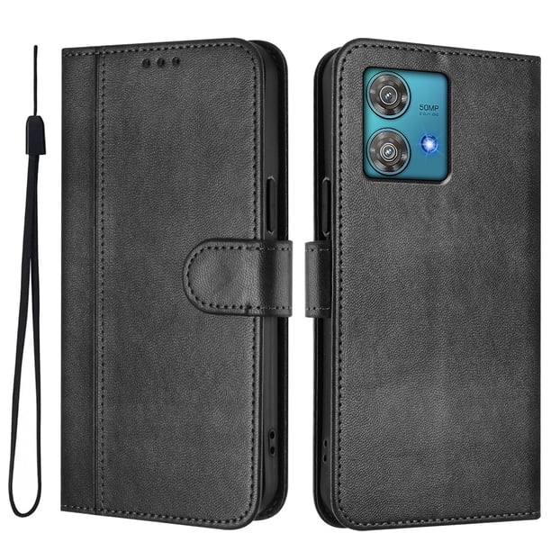 Funda Cartera para Motorola Moto Edge 40 Neo 5G Protección 360° con Ranuras para Tarjetas y Soporte Negro