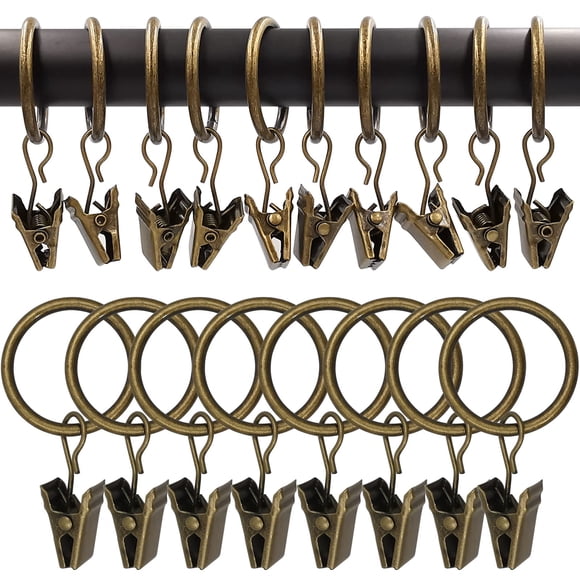 Anillos para cortinas WeekSeight, paquete de 100 unidades, color bronce con clips de 2,5 cm de profundidad