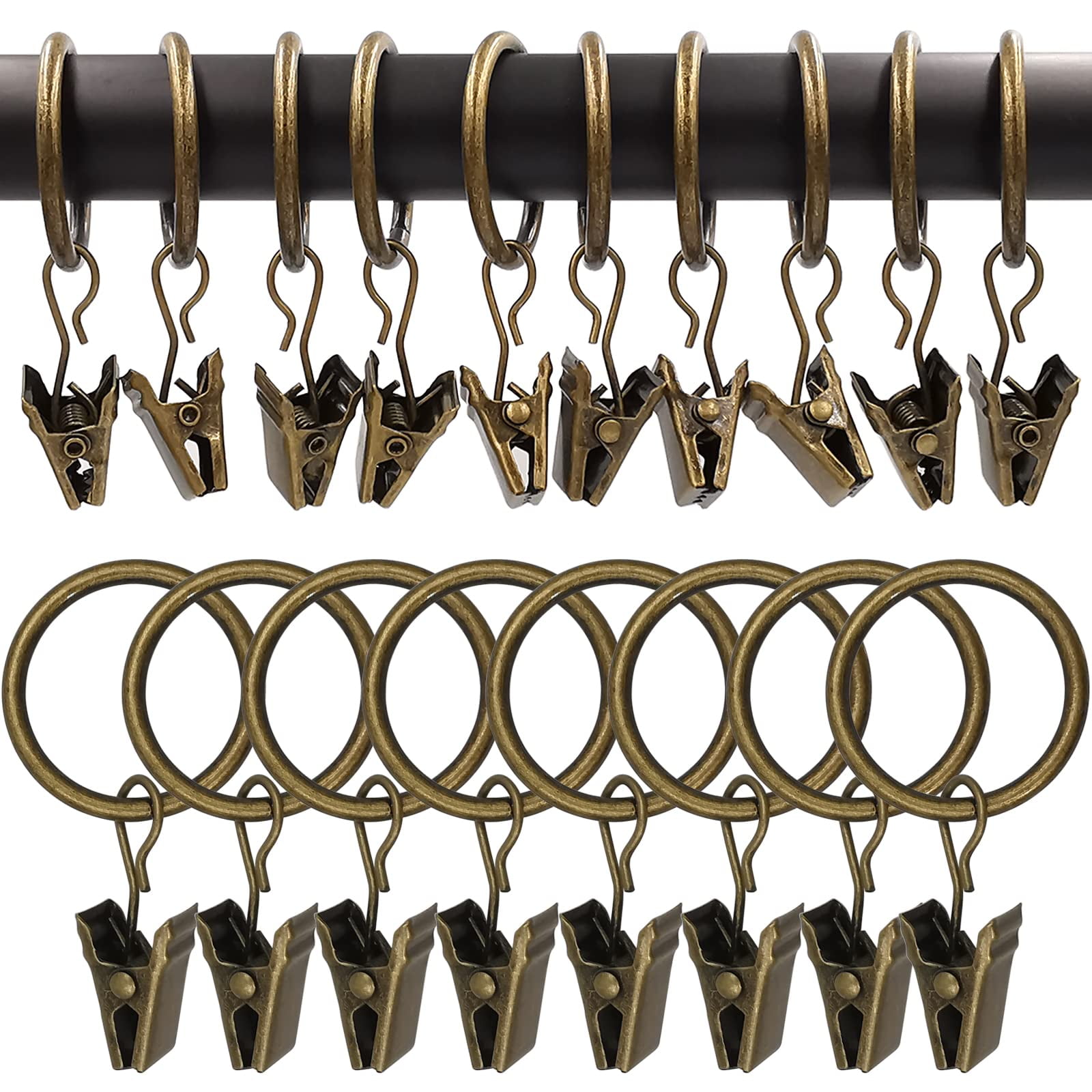Anillos Para Cortinas Weekseight, Paquete De 100 Unidades, Color Bronce Con Clips De 2,5 Cm De Profundidad
