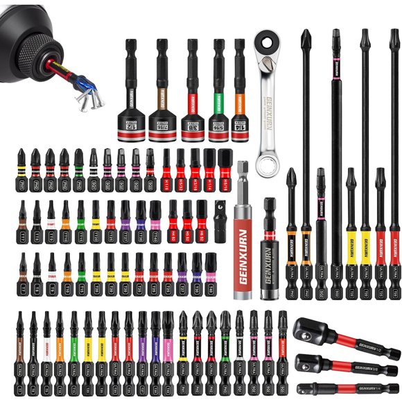 Geinxurn Set de 82 puntas de impacto para destornillador, magnéticas de acero S2