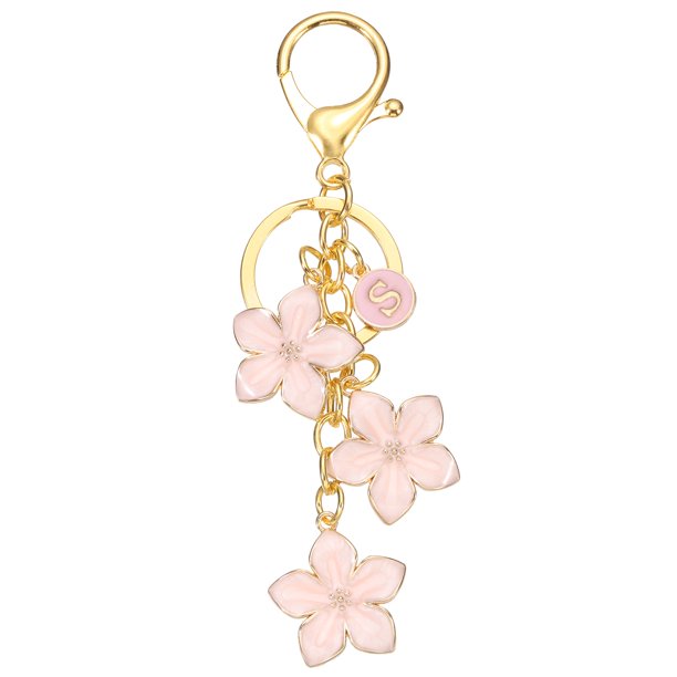 Llavero de Flor con Letra Inicial Uxcell, Alfabeto S Gota de Aceite Encanto Rosa Flor de Cerezo