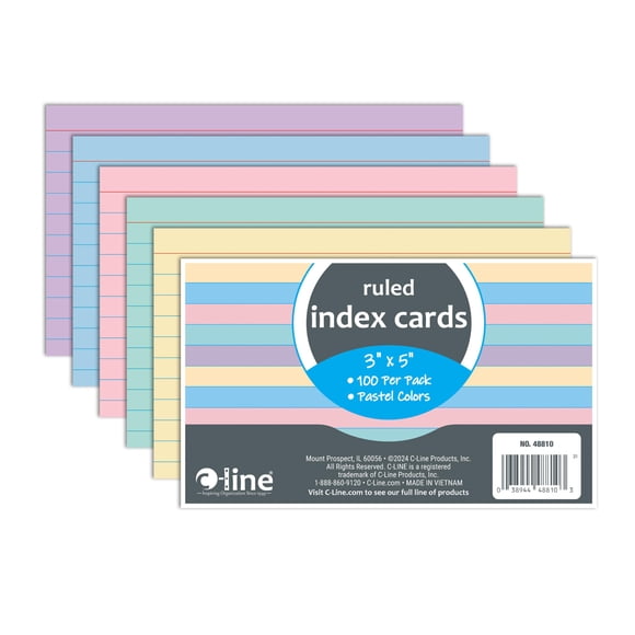 Tarjetas de índice C-Line 8x13 cm Rayadas 100 unidades surtidas