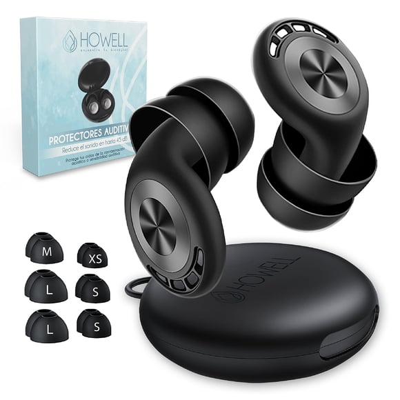 Protectores Auditivos Tapones Anti Ruido 45db Howell Reduce El Sonido Para Musicos Dormir Reutilizables Negro