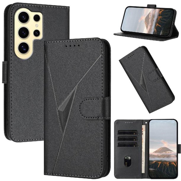Funda Cartera Fibra de Carbono para Samsung Galaxy S24 Ultra con Soporte y Cierre Magnético Negro