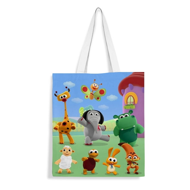 Tiny Bunch Baby TV Bolso de tela con estampado de lienzo para mujer, bolsa de compras reutilizable y estética, con cremallera interior, regalo para mujer, 35 × 40 cm.