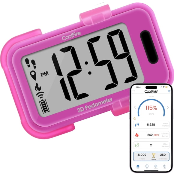 Podómetro CoolFire 2025 3D con clip para interiores y exteriores, rosa
