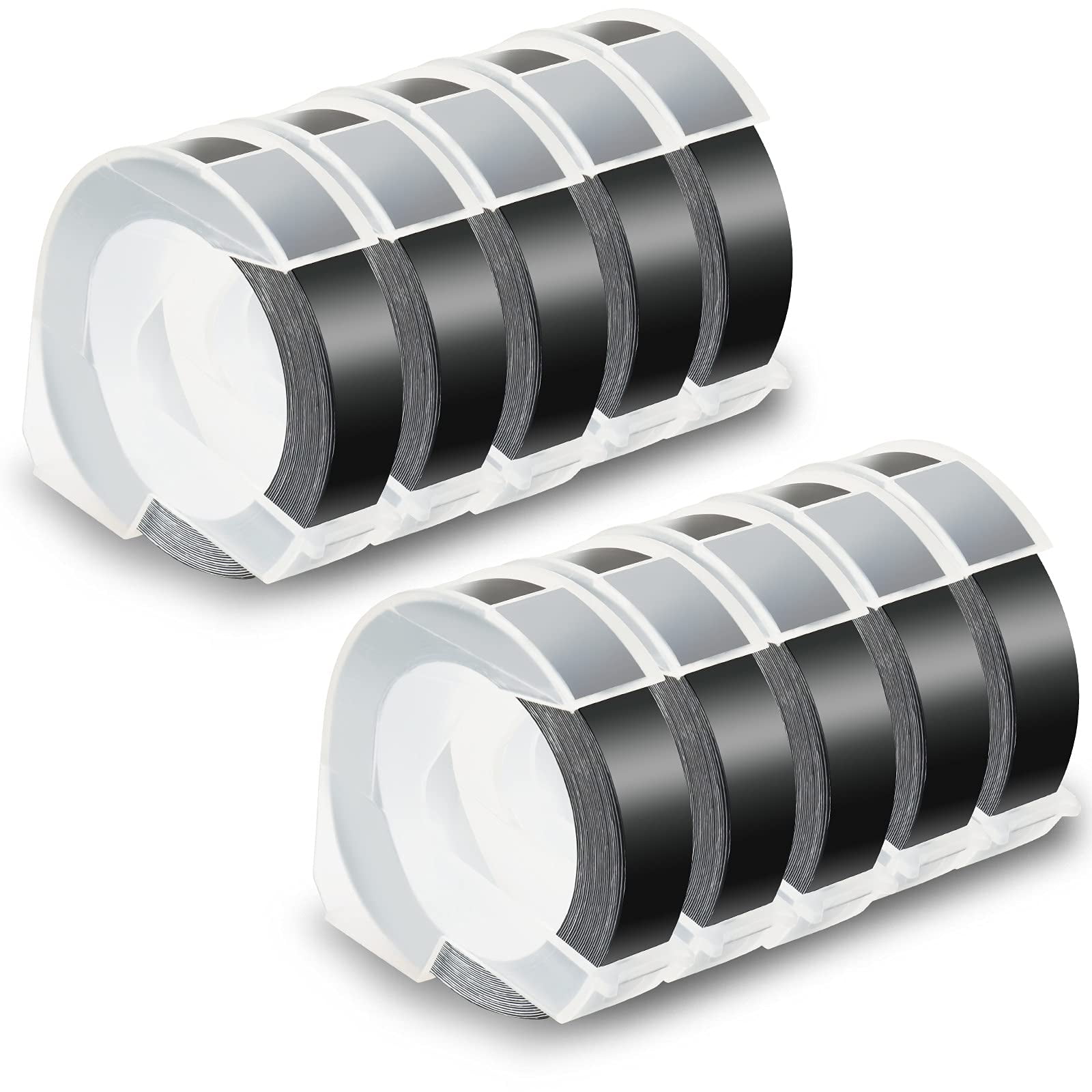 Cinta Adhesiva Pristar De 9 Mm X 3 M, Blanca Sobre Negro, Paquete De 10