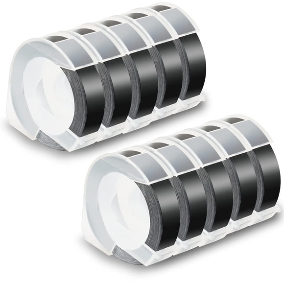 Cinta adhesiva Pristar de 9 mm x 3 m, blanca sobre negro, paquete de 10