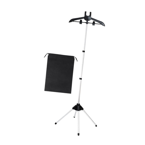 Perchero para ropa, vaporizador de ropa, percha para ahorrar espacio, plegable, de aleación de aluminio, para viaje, para máquina de planchar colgante negro