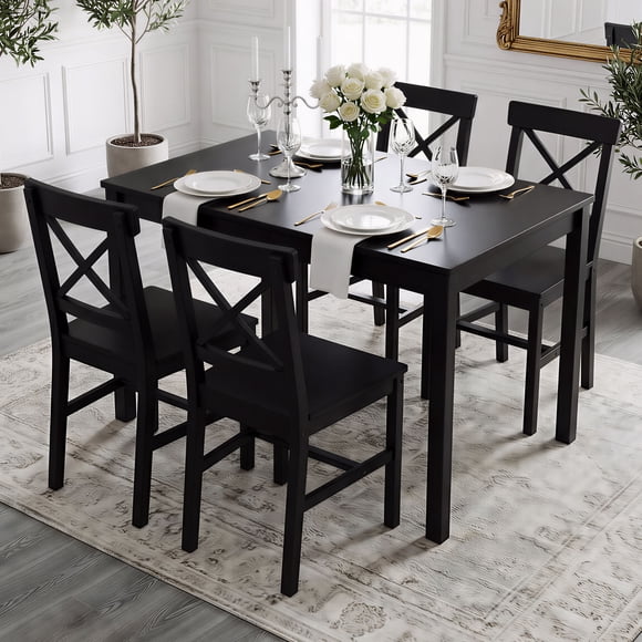 Juego de Comedor 4 Sillas Mesa Rectangular Negro 118x75x74.3 Cm