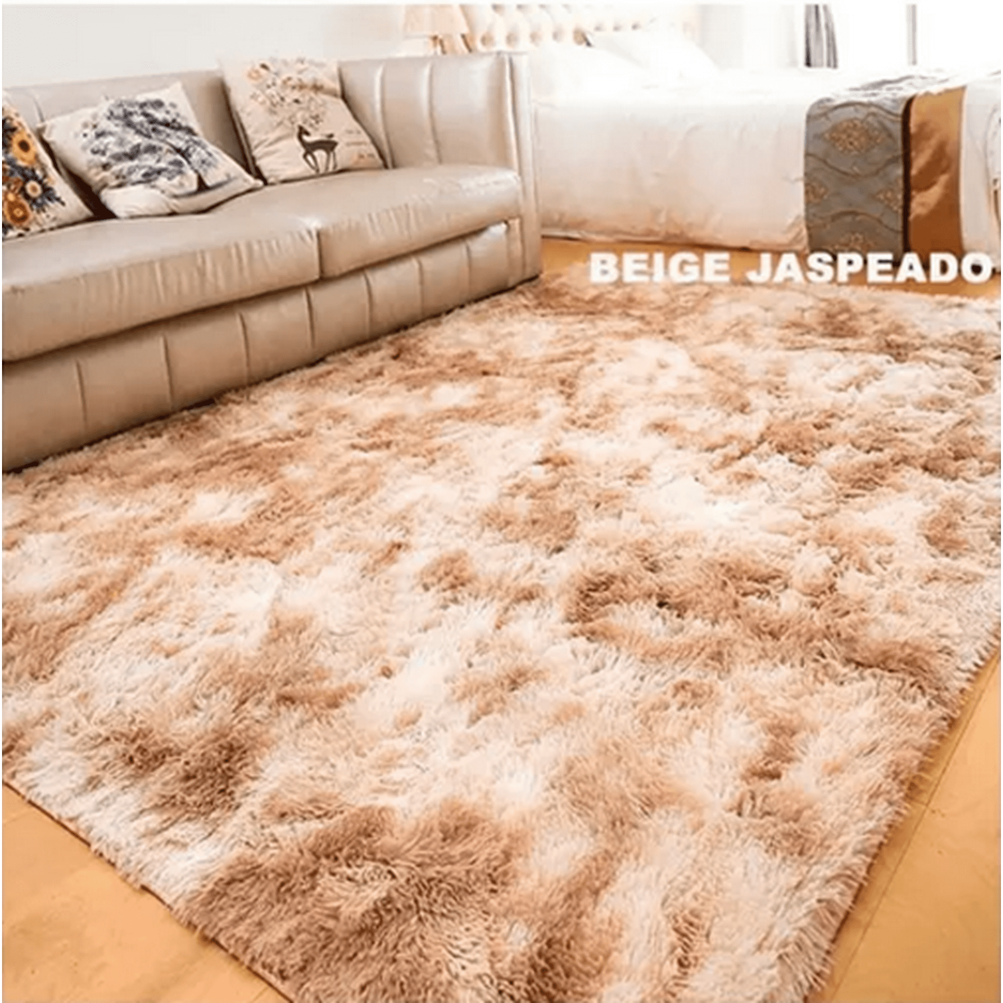 Genérico - Alfombra Peluda Living Hogar Color Beige Jaspeado