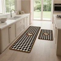 Casadeliacl - Alfombra De Cocina Antideslizantes Y Lavables Cafe Con Blanco Cudrito