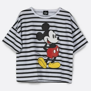 Polera Manga Corta Niña Rayas Mickey Blanco Disney