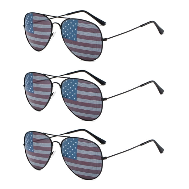 Paquete de 3 gafas de sol estilo aviador con la bandera estadounidense, accesorio patriótico para el 4 de julio.