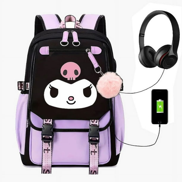 Purple Kuromi Backpack Junior High School Students School Bags capacity Casual Laptop Patchwork Students Mochilas