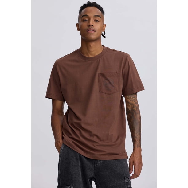 Polera Hombre Bolsillo Contraste Chocolate