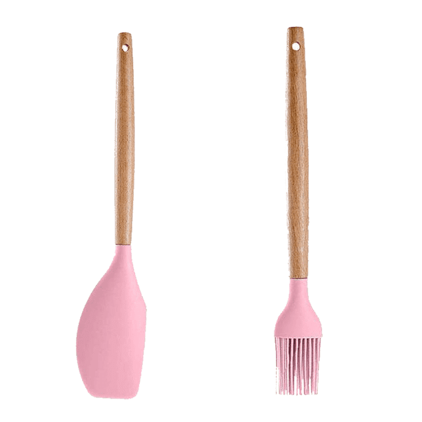 Juego de utensilios de cocina de 2 piezas, de madera, fáciles de limpiar, antiadherentes, color rosa