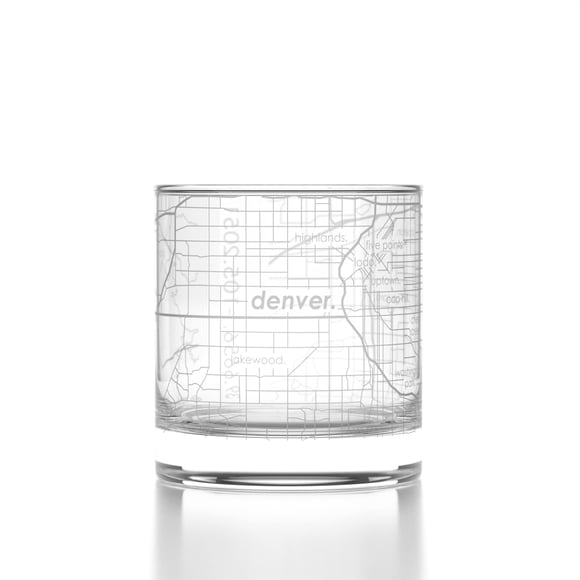 Vaso de Whisky Well Told Grabado con Mapa de Denver Colorado 325 ml