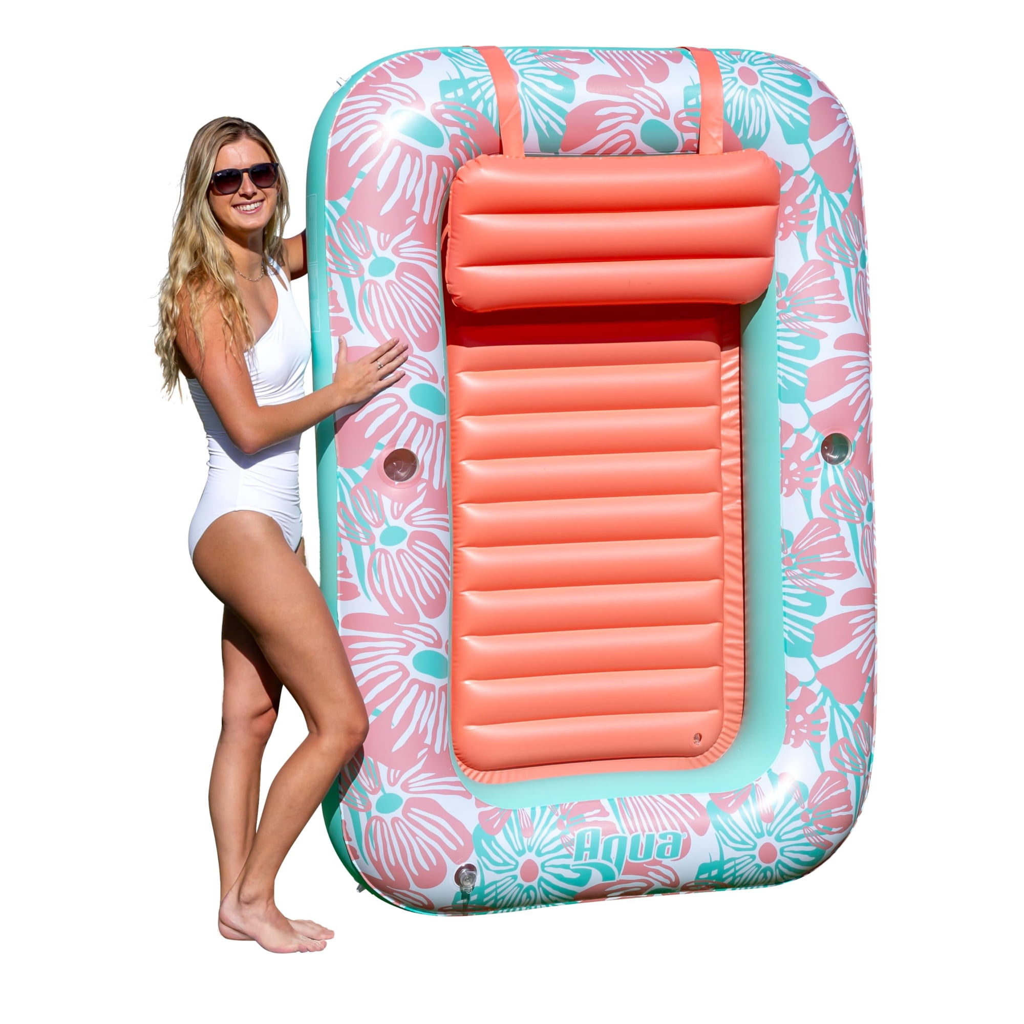 Aqua Leisure - Tumbona Hinchable Para Broncearse, Tamaño Grande, Con Portavasos, Color Rosa