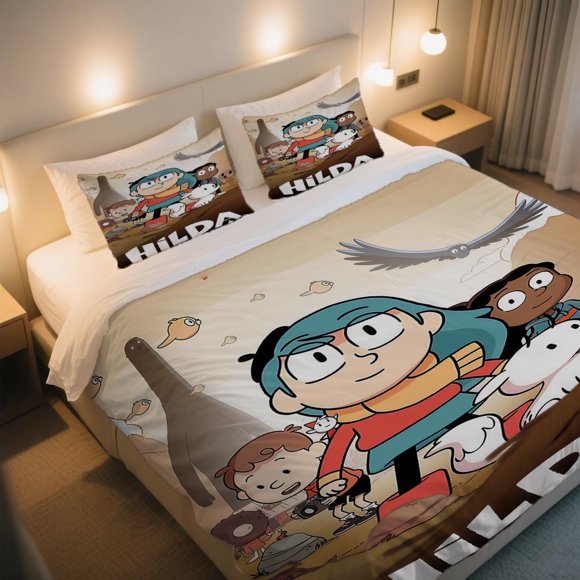 Hilda's Whimsical Adventure with Friends Duvet Cover Set Valentine's Day Vintage Bedding