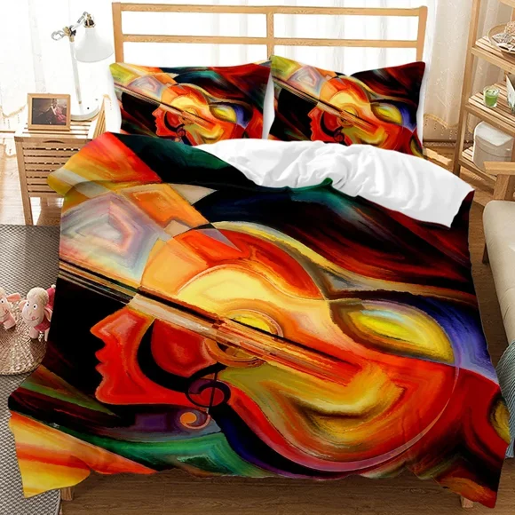 x1354 Bed SheetsGuitar Duvet Cover Set Twin Rock Music Comforter Cover Set Hip Hop Hippie Quilt Cover Blue Guitar Polyester Bedding Set for Teen 3-Piece Bedding Set (1 Duvet Cover + 2 Pillow Shams) nj