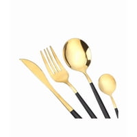 Genérico - Set 24 Cubiertos Acero Inoxidable Juego De Servicio Completo Negro/Dorado