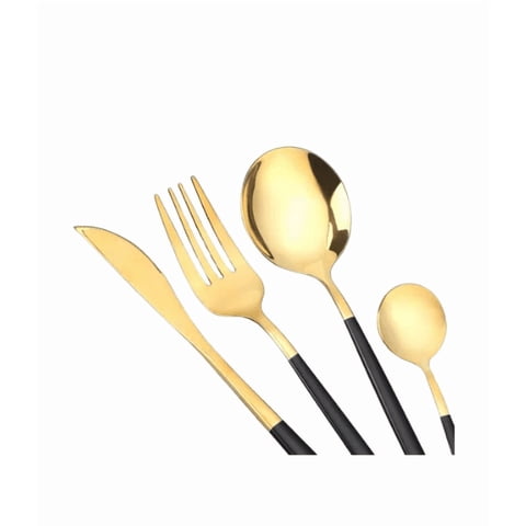 Genérico - Set 24 Cubiertos Acero Inoxidable Juego De Servicio Completo Negro/Dorado