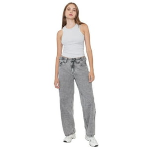 Jeans Mujer Baggy Fit Gris Corona