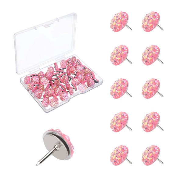 Chinchetas Fanmayhe 60 uds 18 mm rosa con diamante de cristal