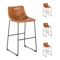 Habita2 Chile - Pack 4 Taburetes Leah Asiento De Cuero 65Cm Alta Calidad Base Matalica