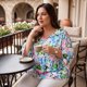 thumbnail image 2 of Agnes Orinda Blusas Peplum Babydoll con Volantes de Manga 3/4 y Cuello en V Floral para Mujer Talla Grande 3X Rosa Azul, 2 of 8