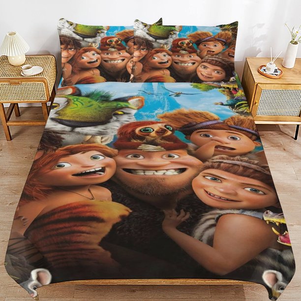 The Croods Cartoon Bedding Sets Ultra Soft Skin-Friendly Duvet Cover 3 Piece, Cute Comforter Cover Bed Set for Boys Girls Kids