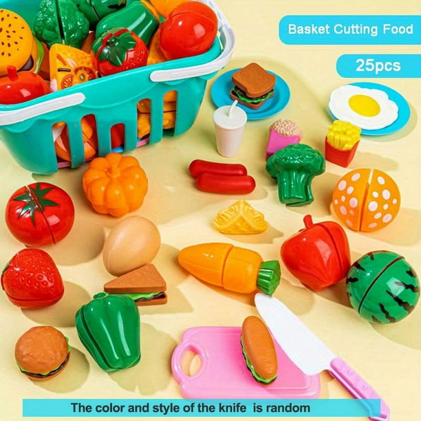 Cutting Play Food Set For Kids Kitchen Toys, Food Cutting Toys, Fruits And Vegetables With Storage Basket Fake Food Pretend Play Kitchen Accessories Toys, For Toddlers Boys Girls Xmas Gifts