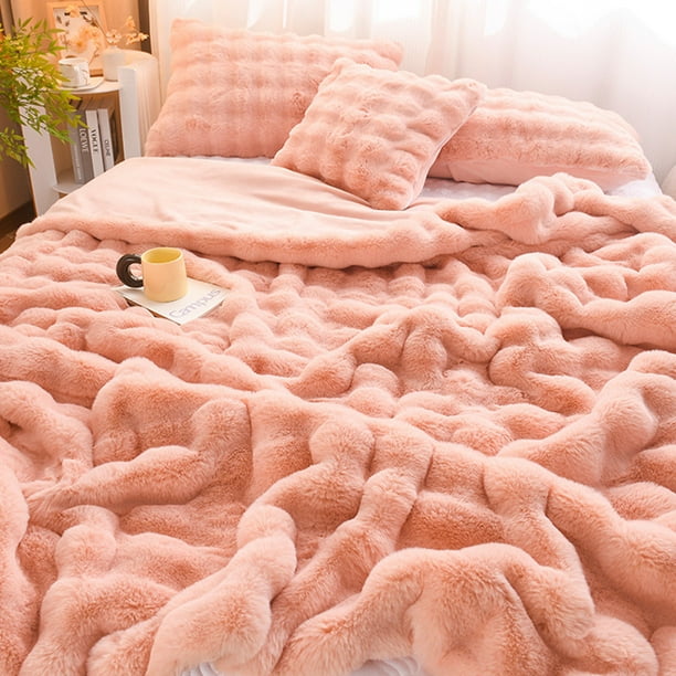 Manta de terciopelo de conejo de lujo y ligera para invierno, manta gruesa de terciopelo de doble cara para dormitorio, manta de siesta de felpa de conejo avanzada