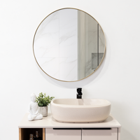 Tuhome - Espejo D58 Circular 58X58X3,5 Cm Dorado Con Marco Metalico