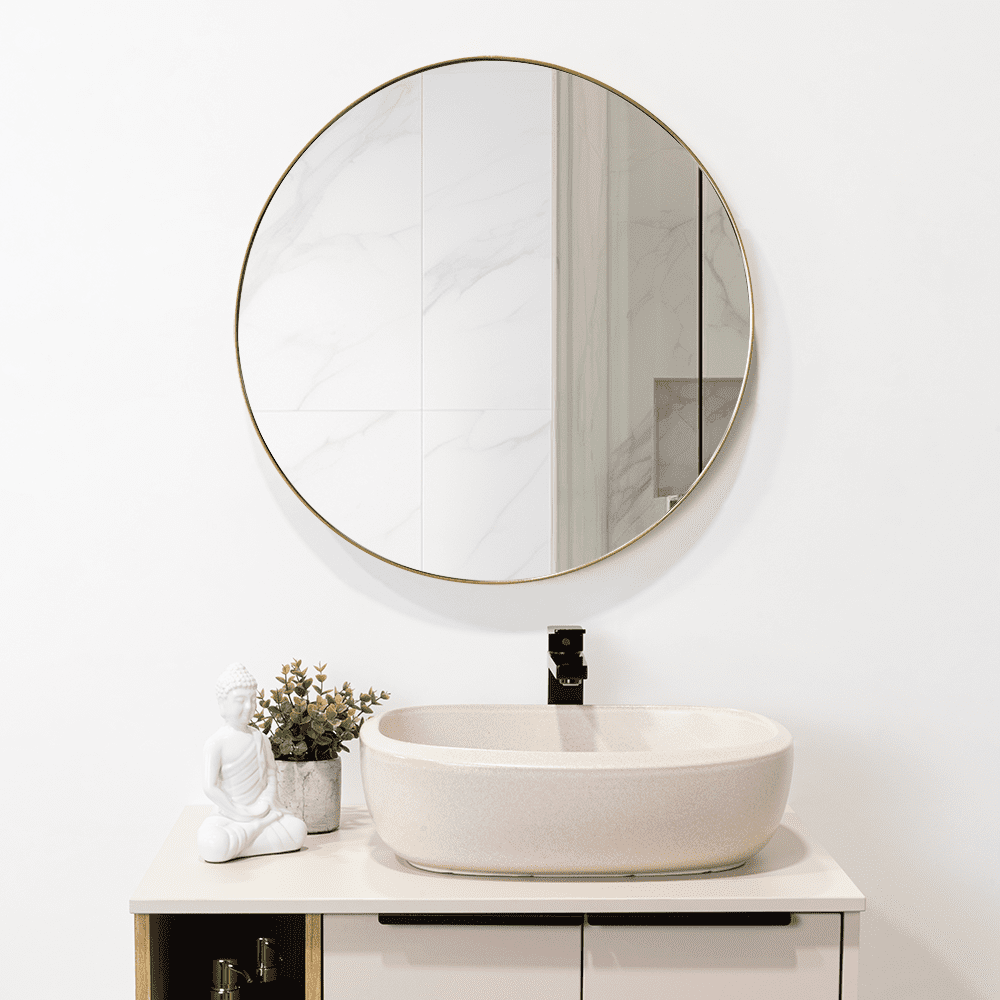 Tuhome - Espejo D58 Circular 58x58x3,5 Cm Dorado Con Marco Metalico