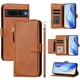 thumbnail image 5 of Funda tipo cartera para Pixel 7 Pro con bolsillo con cremallera, tarjetero, soporte, correa para la muñeca y tapa de cuero marrón, 5 of 5