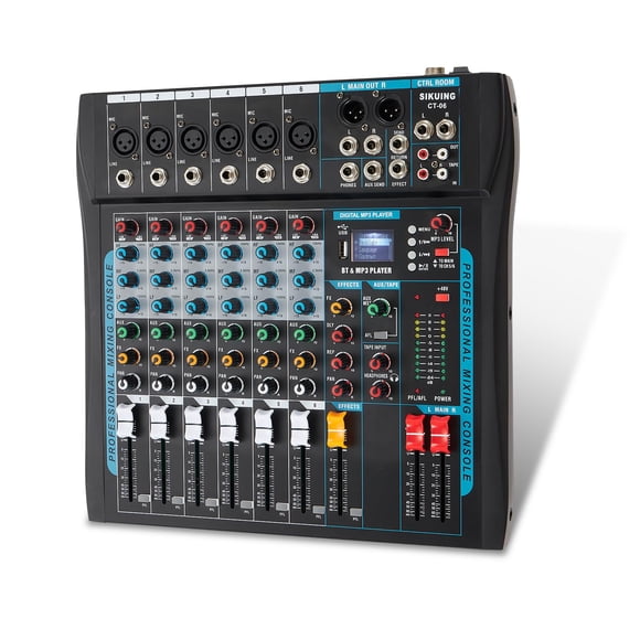 Mezcladora de Audio SIKUING de 6 Canales USB, Potencia Phantom de 48 V