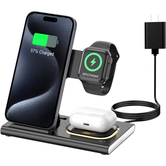 Cargador 3 En 1 Inalámbrico Iphone 17 Watch Airpods Negro