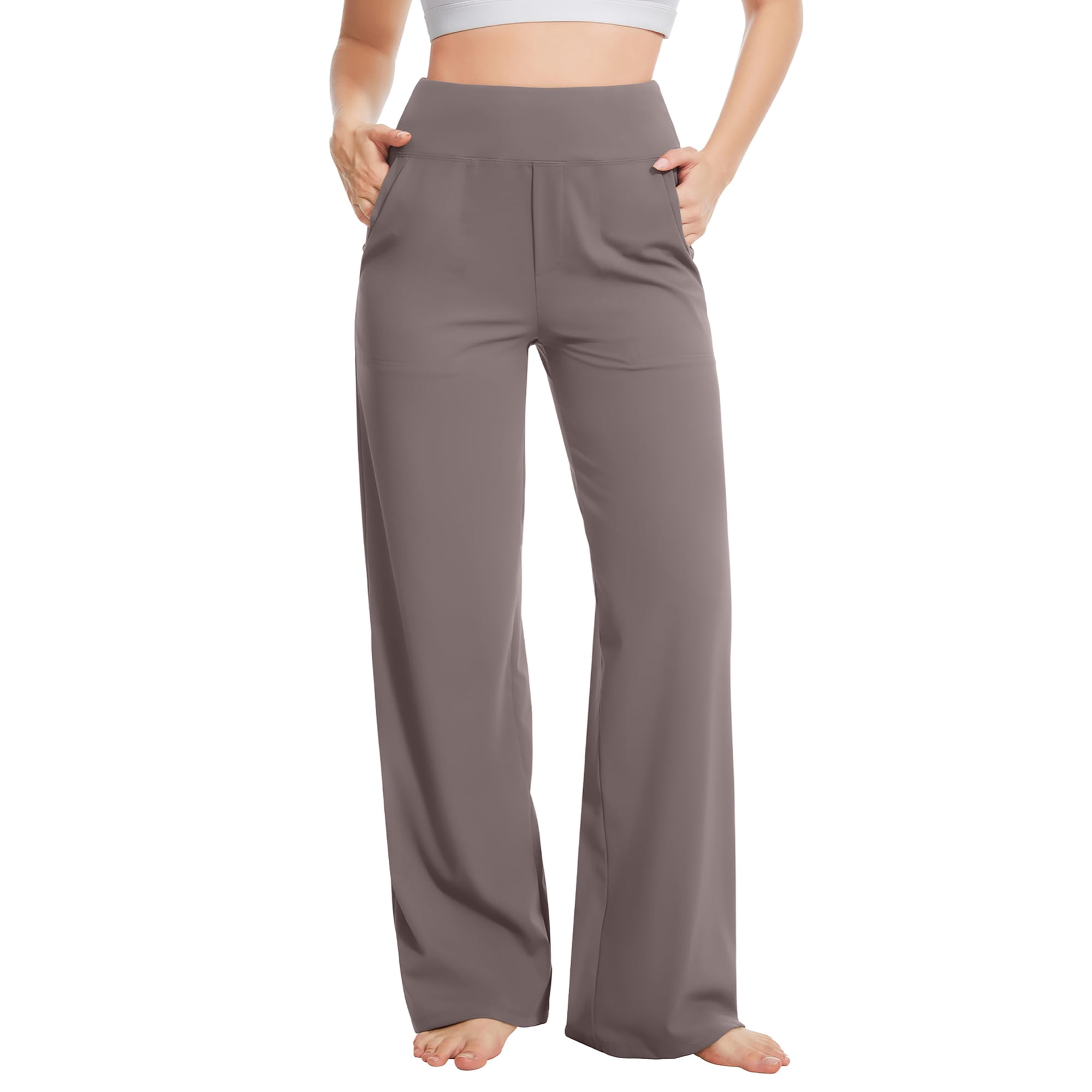 Talovee Pantalones De Yoga Mujer Pierna Ancha Cintura Alta Con Bolsillos, Talla L