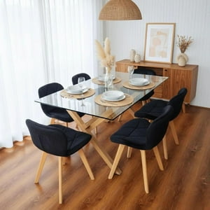 Pandalino - Comedor Moderno Mesa Xinia 140X90 + 6 Sillones Rubik Velvet Negro