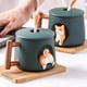 thumbnail image 4 of Taza de café de cerámica, taza con patrón de animal Shiba Inu 3D, mango de diseño de madera interesante y cuchara a juego, muy adecuada para regalos-420 ml., 4 of 5