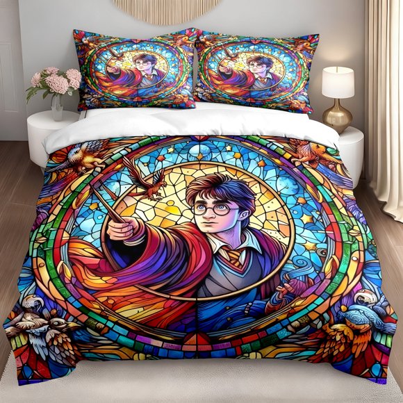 3pcs Bedding set Stained Glass Magic School Boy Print Duvet Cover Set | Polyester Digital Printing