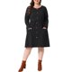 thumbnail image 1 of Vestido de muñeca con cuello redondo para mujer de talla grande Agnes Orinda, decoración de botones, manga larga, vestido casual suave de otoño con bolsillo, 4X negro, 1 of 6