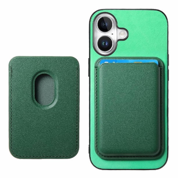 Funda de Cuero Magnética con Tarjetero para iPhone 16 Plus Cubierta Delgada Verde