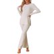 thumbnail image 1 of INSPIRE CHIC Conjunto de Salón de Punto Acanalado para Mujer, Conjunto de Pijama de Dos Piezas con Top de Manga Larga y Pantalones, Talla S, Blanco, 1 of 5