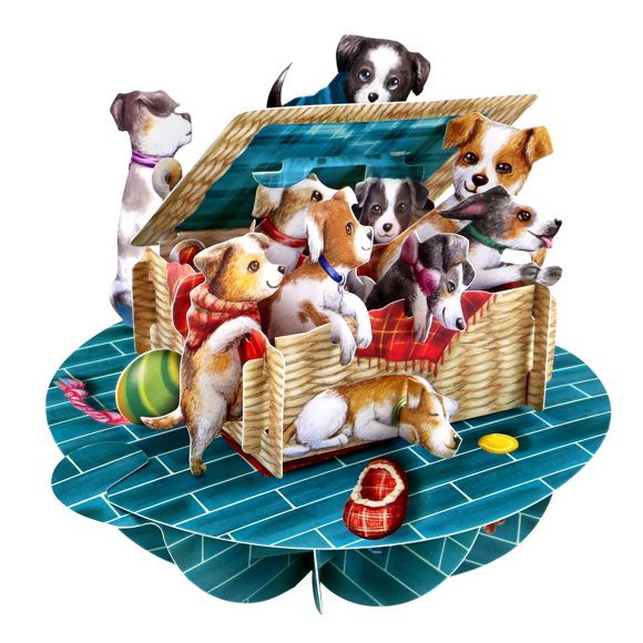 Tarjeta Pop-up 3D SANTORO 13x16 cm Cachorros en una Cesta