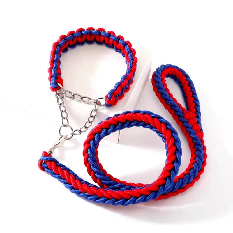 Defensor Forever - Correa Trenzada Para Perros Grandes + Collar De Ahorque Xl Rojo/azul