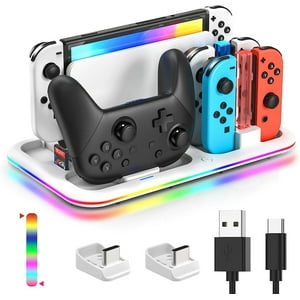 Estación De Carga Dock Aaronmei Rgb Para Nintendo Switch Y Modelo Oled Blanco